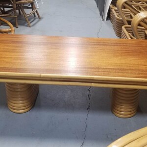 Restored Rattan Coffee Table with Stacked Legs and Mahogany Top image 2