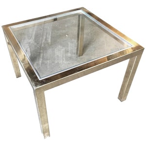 Milo Baughman Style Brass Glass Top Side Table image 1