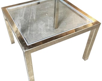 Milo Baughman Style Brass Glass Top Side Table