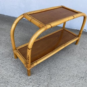 Restored Two-Tier Rattan & Mahogany Arched Side Table image 4