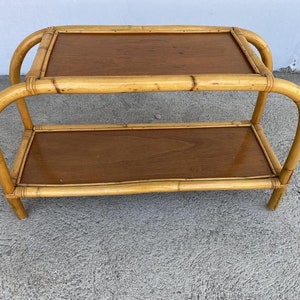 Restored Two-Tier Rattan & Mahogany Arched Side Table image 6