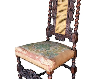 Victorian Hand Carved Oak Gothic Revival Side Throne Chair