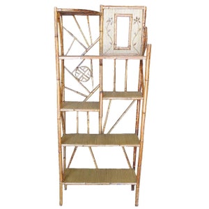 Restored Vintage Bamboo Six-Tier Hallway Shelf With Vanity Mirror image 1