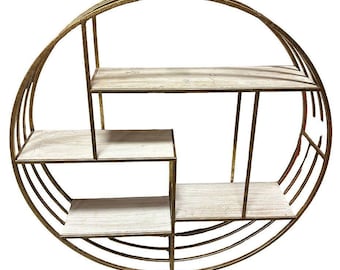 Mid-century Style 4-Tier Round Brass Colored Wall Hanging Shelf