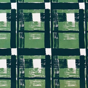 Hand Printed Vintage Mid Century Barkcloth with Green Plaid Design, 7 yards total image 4