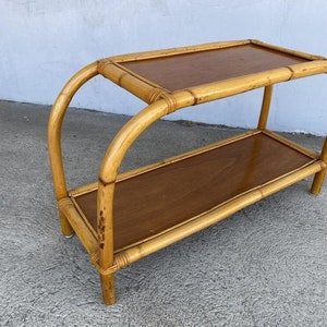 Restored Two-Tier Rattan & Mahogany Arched Side Table image 7