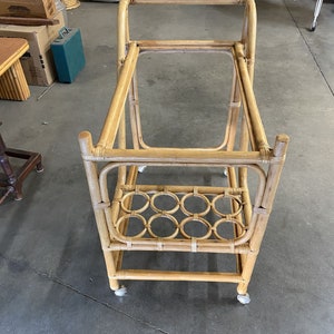 Restored Mid Century Rattan Bar Cart w/ Bottle Holder by Angraves, circa 1970 image 5