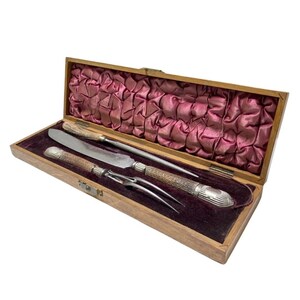 Victorian Silver Mounted Stag Handle 3 Piece Carving Set image 10