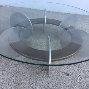 Knut Hesterberg inspired Round Walnut and Stainless Steel Coffee Table image 2