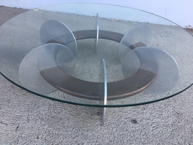 Knut Hesterberg inspired Round Walnut and Stainless Steel Coffee Table image 2