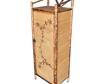 Restored Aesthetic Movement Tiger Tortoise Bamboo Floral Linen Cabinet