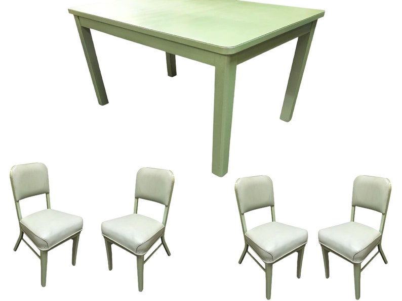 Mid Century Steelcase Tanker Dining Table and Chairs Set image 1