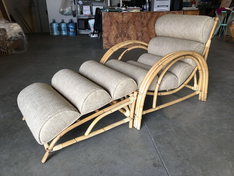 Restored Three-Strand Double-Loop Rattan Lounge w/ Ottoman image 4