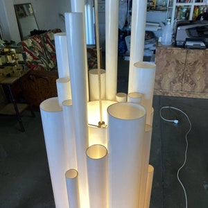 Modernist White Lucite Stacked Tube Chandelier by Rougier, Circa 1970s image 10