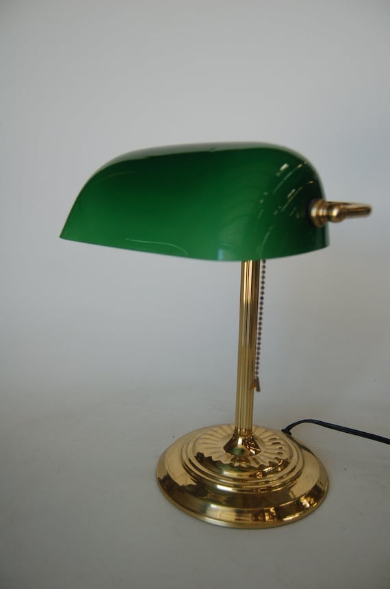 Brass Plated Bankers Desk Lamp W/ Green Glass Shade -  Canada