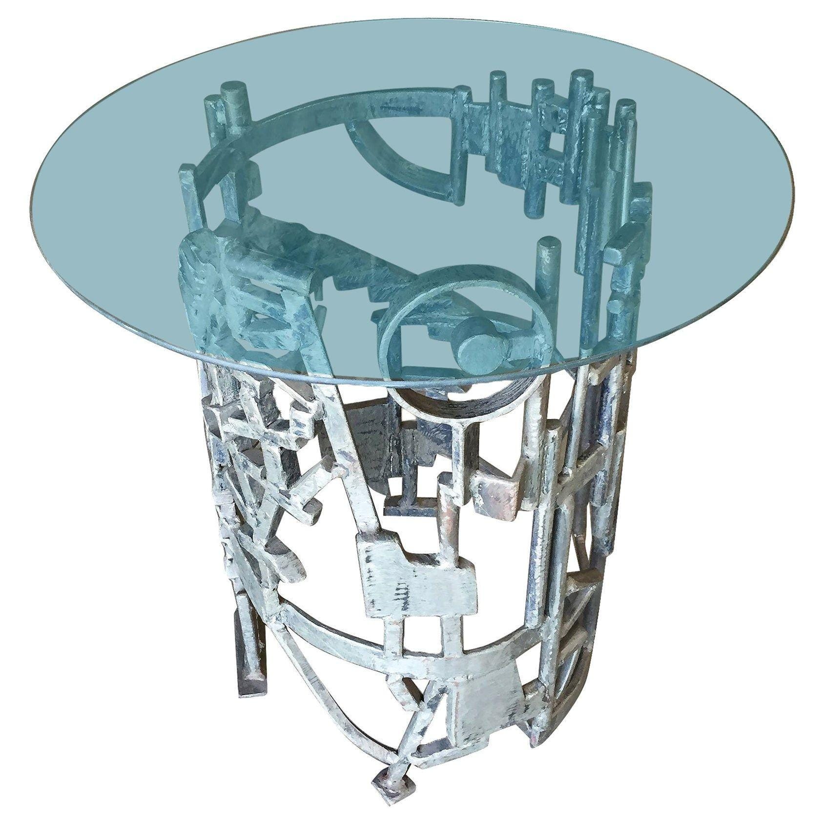 Adrian Pearsall Inspired Brutalist Steel Sculptural Side Table w/ Glass Top