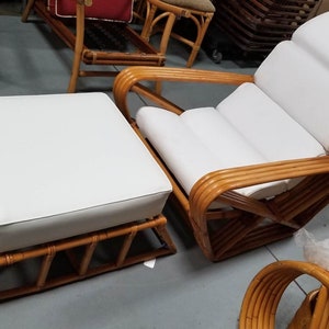 Restored Rattan Four Strand Square Pretzel Chaise Lounge Chair with Ottoman image 5