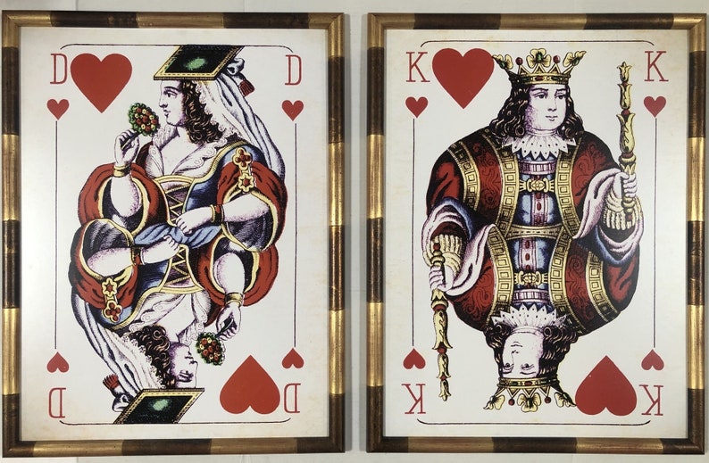 King and Queen of Hearts Playing Card Artwork, Pair Framed image 1