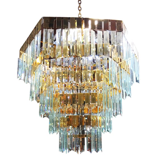 1970 s Modernist Hanging Crystal Brass Chandelier Etsy Australia