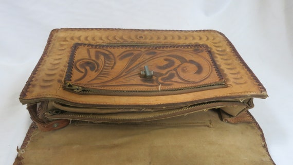 Vintage Mexican Hand Tooled Leather Purse Floral … - image 3