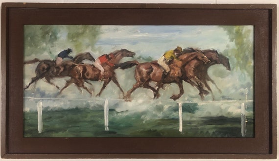 Expressionism Race Horse Racing Scene Framed Oil … - image 1