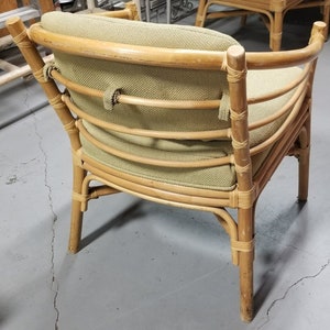 Restored Rattan Barrel Back Dining Chair Armchair W/ Skeleton Arms Pair image 7