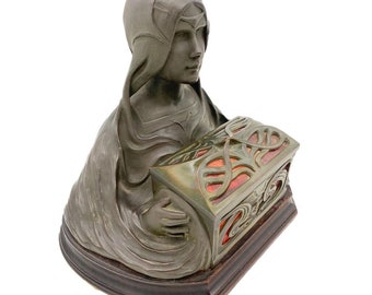 Art Nouveau Self Illuminating Female Bust Bronze Sculpture by Micael Levy