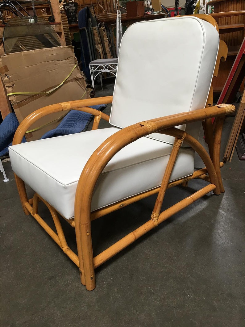 Rare Restored 1949er Rattan Reclining Lounge Chair with Arched Arms image 3