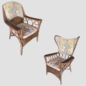 Restored "President's" Art Deco Stick Rattan Lounge Mamma and Papa Lounge Chair Set