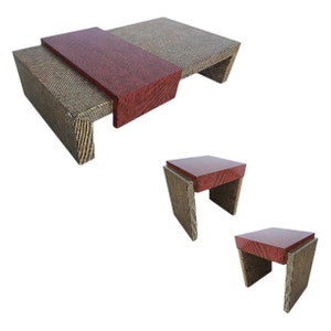 Two-Tone Cubist Style Side Table And Coffee Table Set image 1
