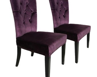 Pair of Vintage Purple Velvet Chairs with Tufted Padded Backrest