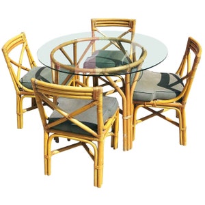 Restored Mid-century Rattan Table with Chairs Dining Set image 1