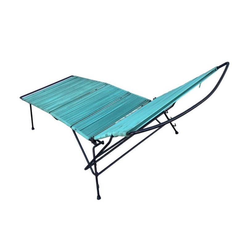 Mid Century Iron Outdoor/Patio Chaise Lounge with Teal Cord image 9