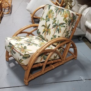 Restored Rattan 2-Strand Half Moon Lounge Chair with Palm Print Cushions zdjęcie 4