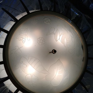Modernist Tropical Etched Slat Glass Bowl Bronze Chandelier image 10