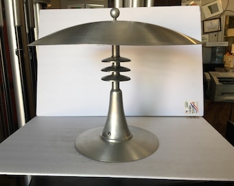 Art Deco Style Machine Age Table Lamp w/ Large 20" Spun Aluminum Shade