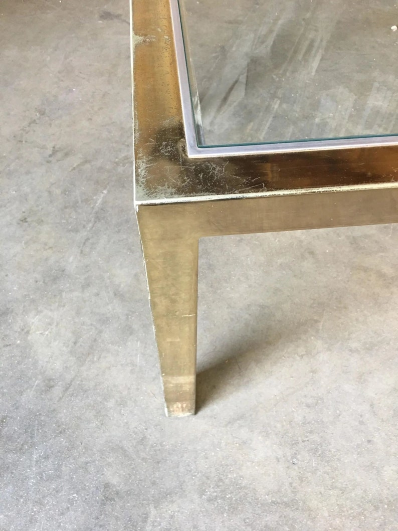 Milo Baughman Style Brass Glass Top Side Table image 6