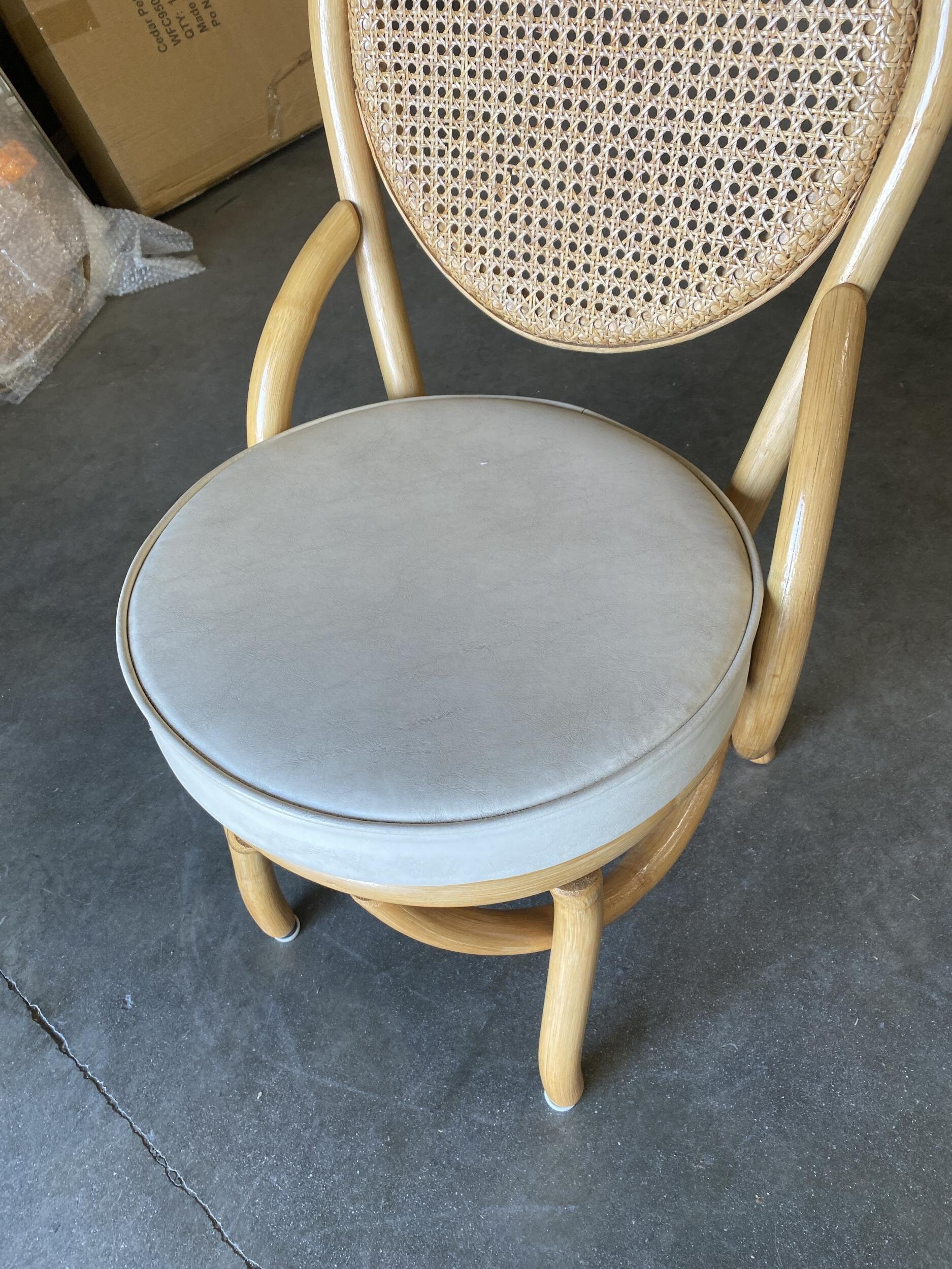 Restored Rattan Side Dining Chair With Round Wicker Back
