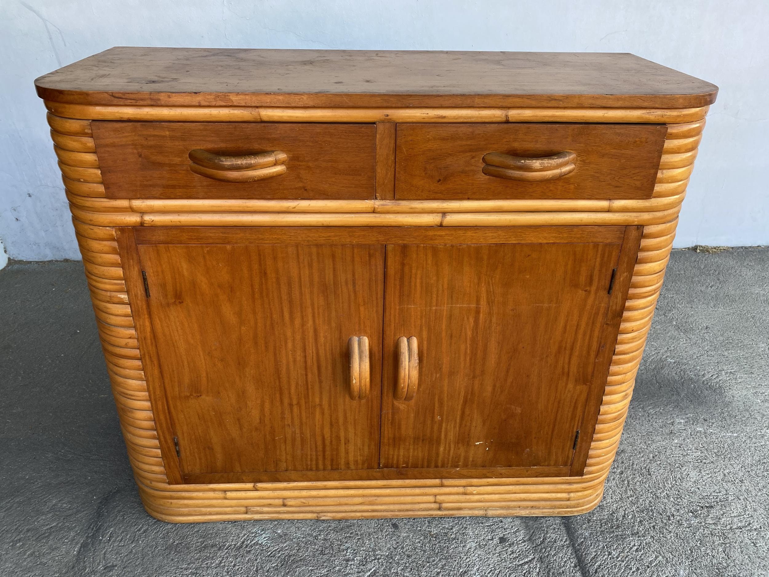 Restored Stacked MidCentury Rattan with Mahogany Top Etsy.de