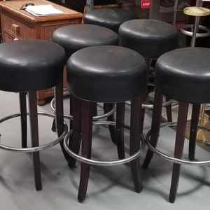 Black Leather Bar Stools with Chrome Foot Rests image 8