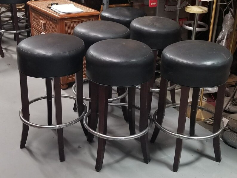 Black Leather Bar Stools with Chrome Foot Rests image 8