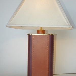 Two-Toned Square Leather Wrapped Table Lamp With Gold Trim image 1