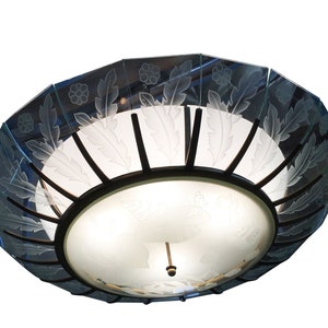 Modernist Tropical Etched Slat Glass Bowl Bronze Chandelier image 2
