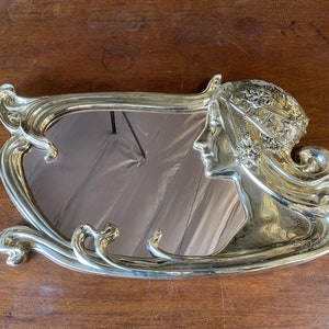 Restored Art Nouveau Figural Female Wall Mirror Signed Charles Emile Jonchery