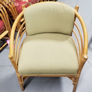 Restored Rattan Barrel Back Dining Chair Armchair W/ Skeleton Arms Pair image 5