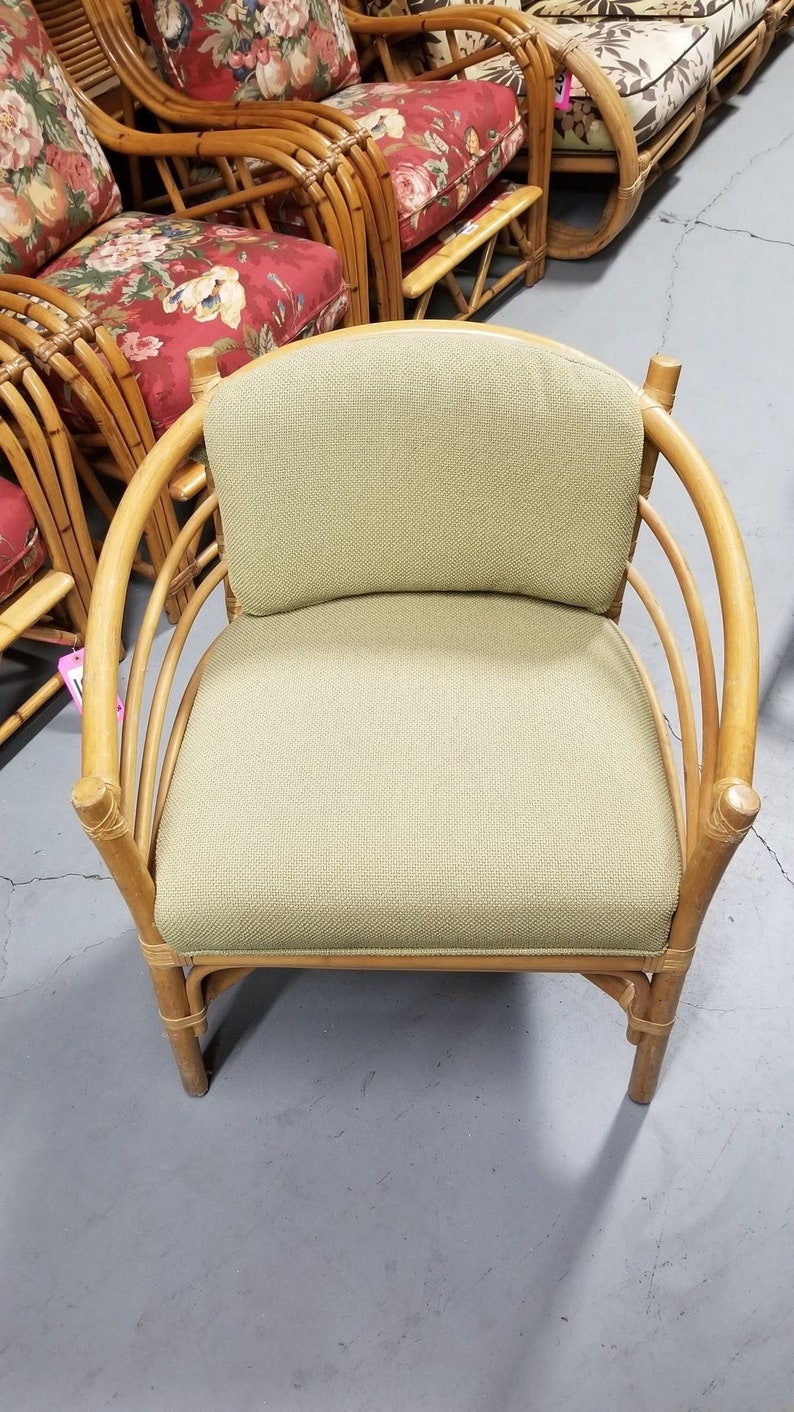 Restored Rattan Barrel Back Dining Chair Armchair W/ Skeleton Arms Pair image 5