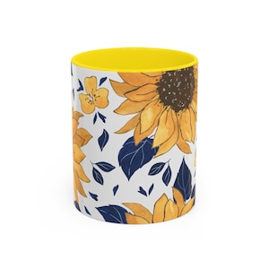 Sunflower Accent Coffee Mug - Floral Drinkware for Garden Lovers, Gift for Her, Home Decor, Flower Enthusiast, Mom Mug
