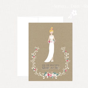 wedding dress wedding shower greeting card Handmade Bridal Shower Card embellished detail bride gown