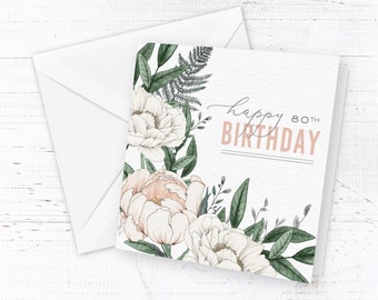 80th Birthday Card | Birthday Card for Her | Floral Birthday Card | Birthday Card for Anyone