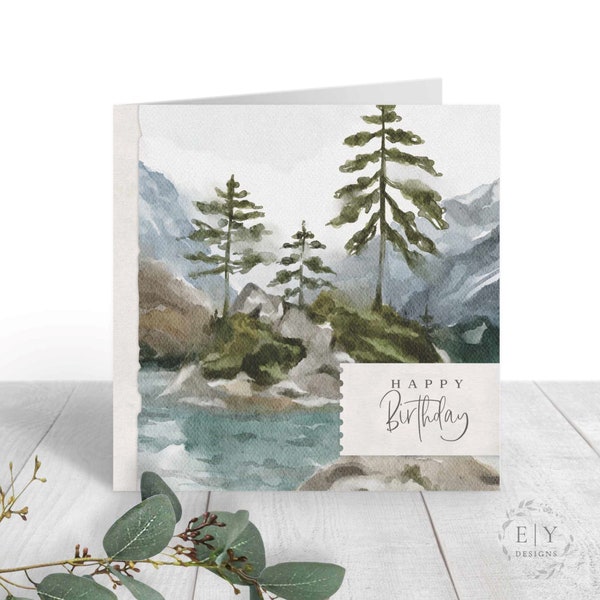 Masculine Birthday Card | Birthday Card for Him | Mountains and Trees Birthday Card